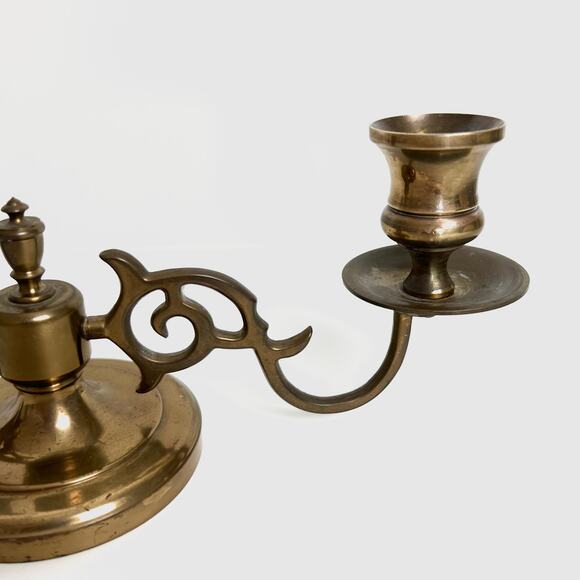 Antique 1880s Victorian Brass Double Arm Candelabra Ornate Scroll Candle Holder - Picture 4 of 11